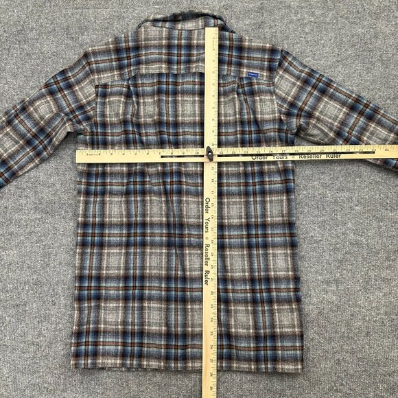 Pendleton Board Shirt Fitted Plaid Flannel Mens Small Gray Blue Virgin Wool - Picture 8 of 10